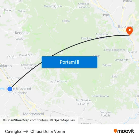 Cavriglia to Chiusi Della Verna map