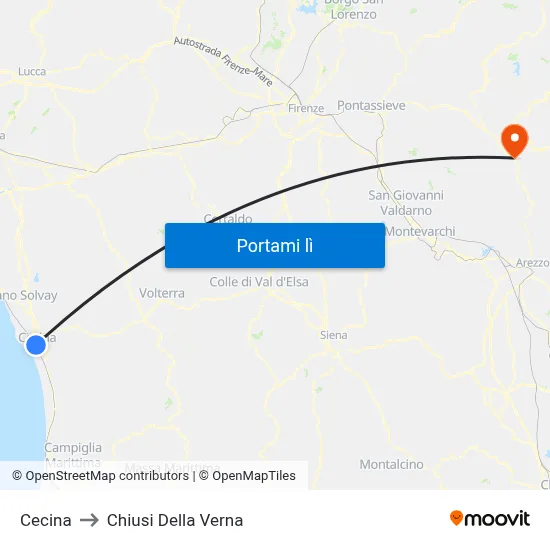 Cecina to Chiusi Della Verna map