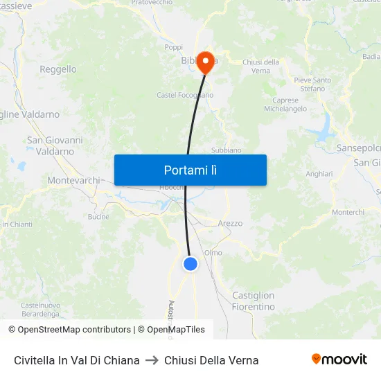 Civitella In Val Di Chiana to Chiusi Della Verna map