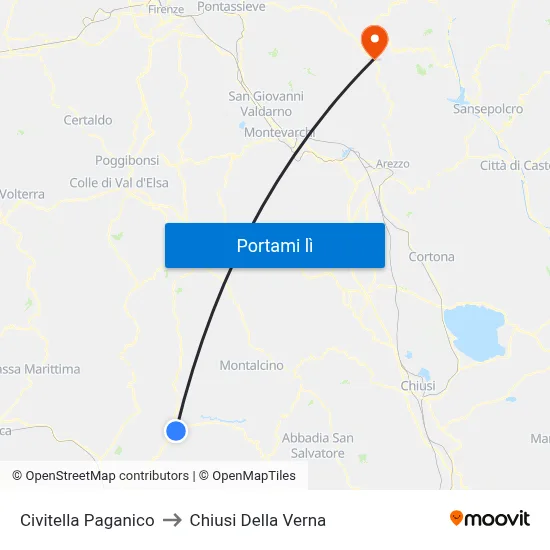 Civitella Paganico to Chiusi Della Verna map