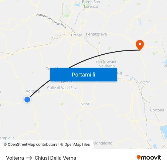 Volterra to Chiusi Della Verna map