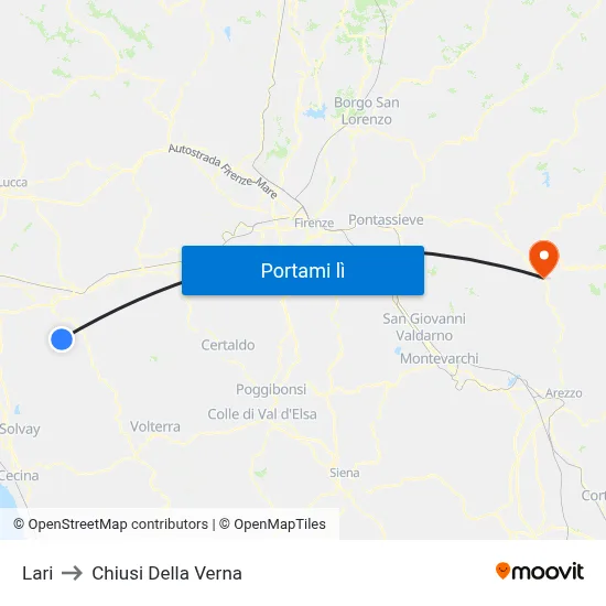 Lari to Chiusi Della Verna map