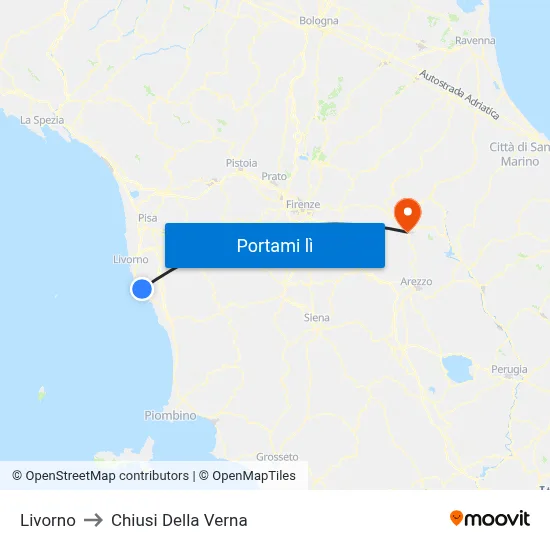 Livorno to Chiusi Della Verna map