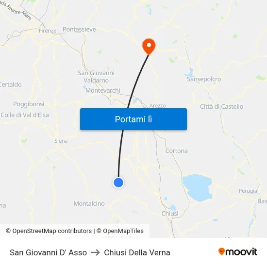 San Giovanni D' Asso to Chiusi Della Verna map