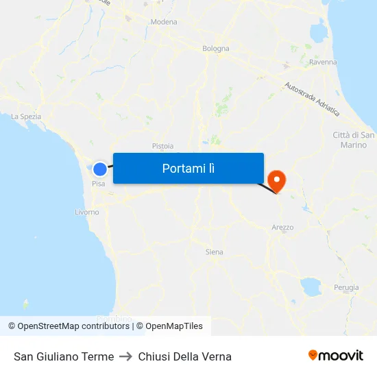 San Giuliano Terme to Chiusi Della Verna map