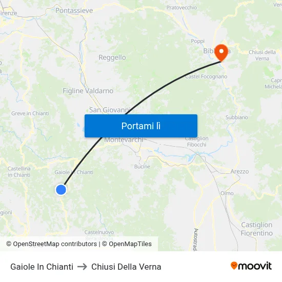 Gaiole In Chianti to Chiusi Della Verna map
