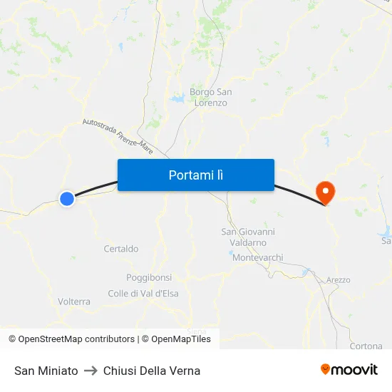 San Miniato to Chiusi Della Verna map