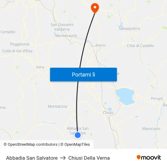 Abbadia San Salvatore to Chiusi Della Verna map