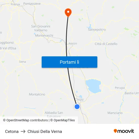 Cetona to Chiusi Della Verna map