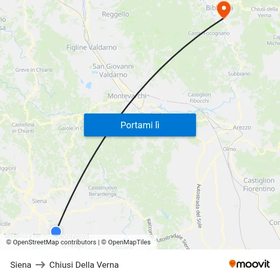Siena to Chiusi Della Verna map