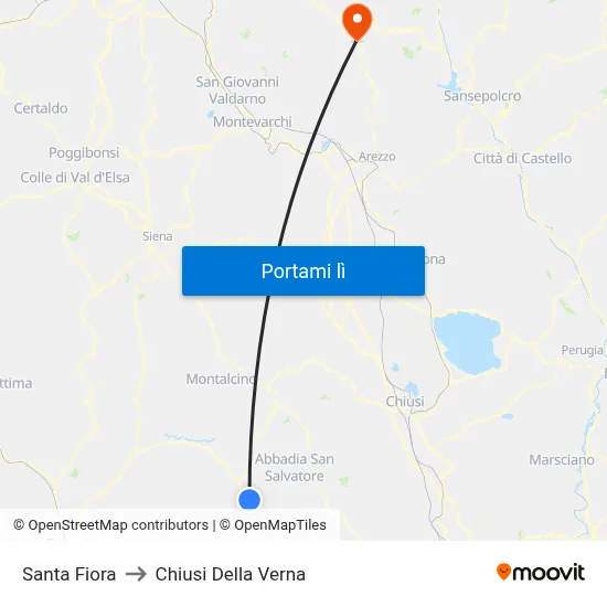 Santa Fiora to Chiusi Della Verna map