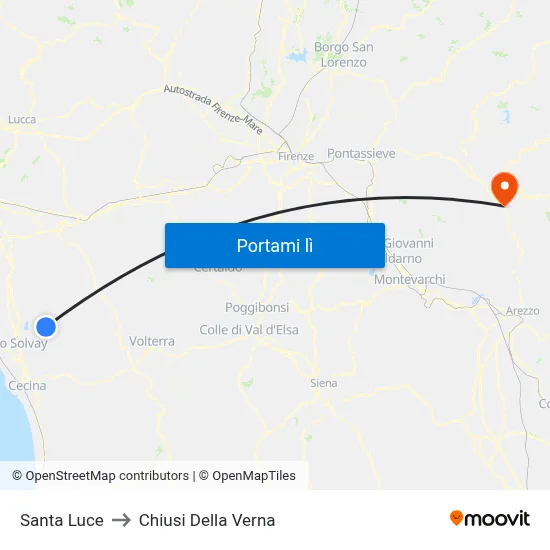 Santa Luce to Chiusi Della Verna map