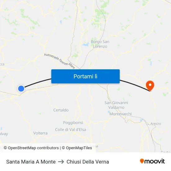 Santa Maria A Monte to Chiusi Della Verna map