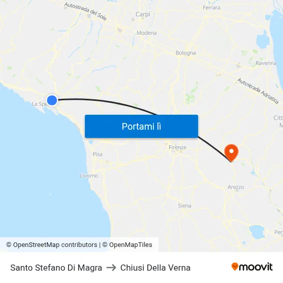 Santo Stefano Di Magra to Chiusi Della Verna map