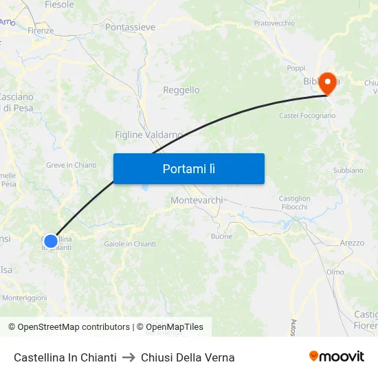 Castellina In Chianti to Chiusi Della Verna map