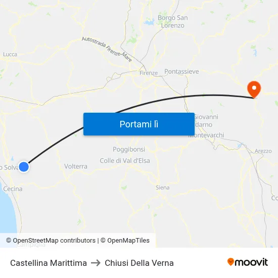 Castellina Marittima to Chiusi Della Verna map
