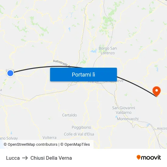 Lucca to Chiusi Della Verna map