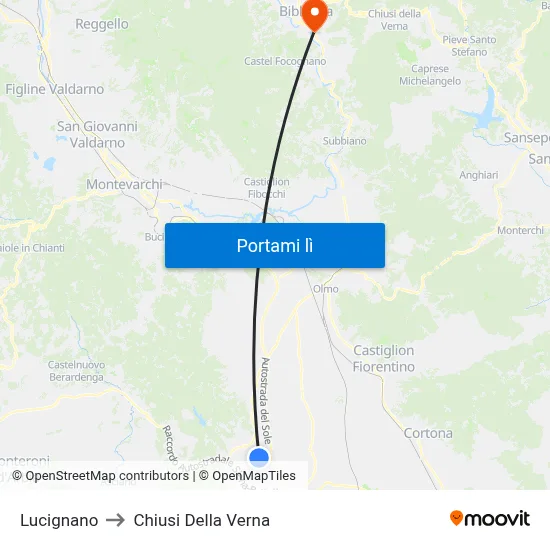 Lucignano to Chiusi Della Verna map
