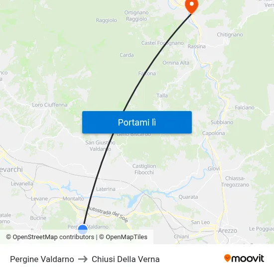 Pergine Valdarno to Chiusi Della Verna map