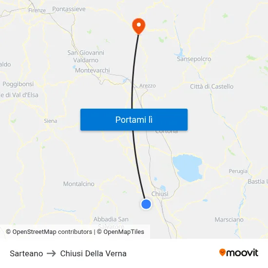 Sarteano to Chiusi Della Verna map