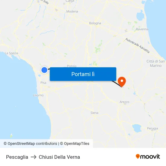 Pescaglia to Chiusi Della Verna map