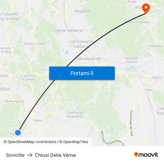 Sovicille to Chiusi Della Verna map