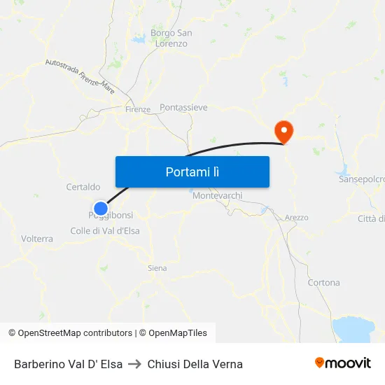 Barberino Val D' Elsa to Chiusi Della Verna map
