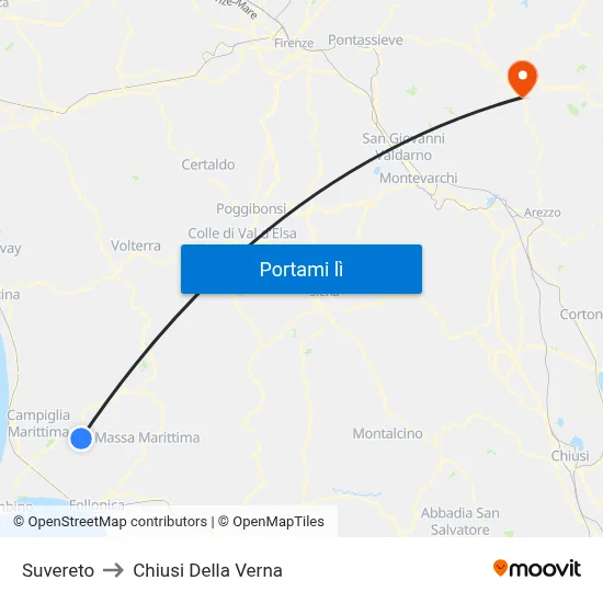 Suvereto to Chiusi Della Verna map
