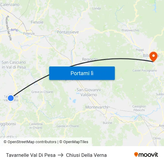 Tavarnelle Val Di Pesa to Chiusi Della Verna map