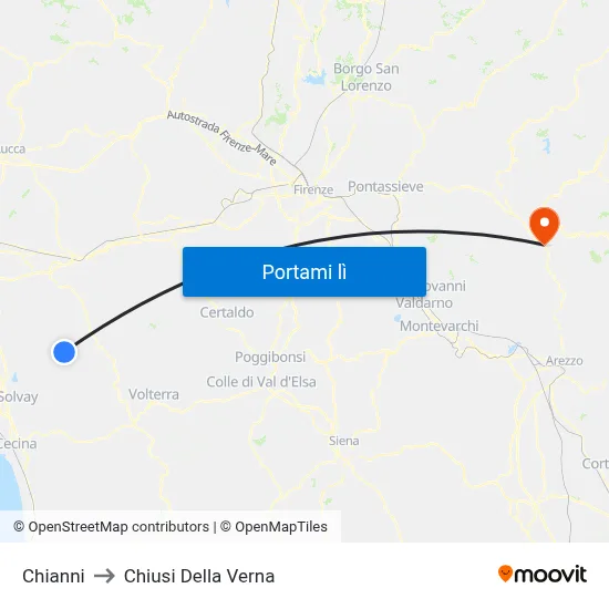 Chianni to Chiusi Della Verna map