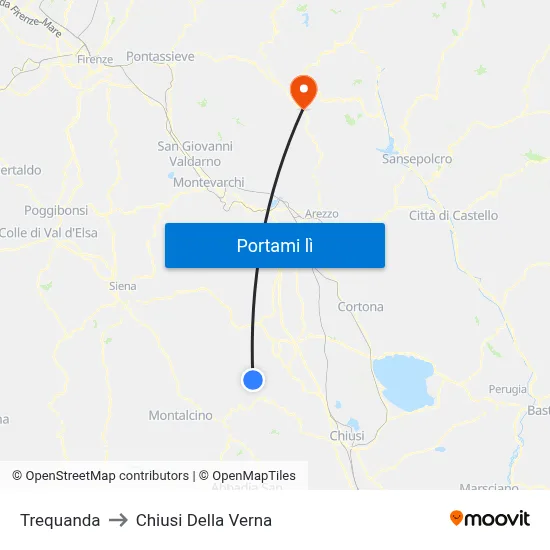 Trequanda to Chiusi Della Verna map