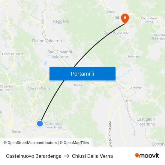 Castelnuovo Berardenga to Chiusi Della Verna map