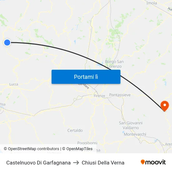 Castelnuovo Di Garfagnana to Chiusi Della Verna map