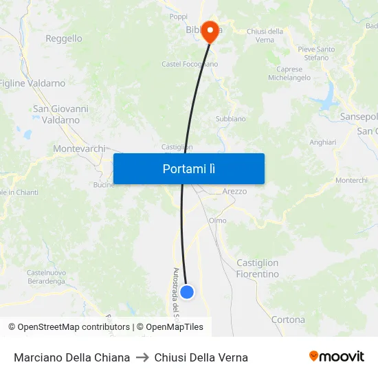 Marciano Della Chiana to Chiusi Della Verna map