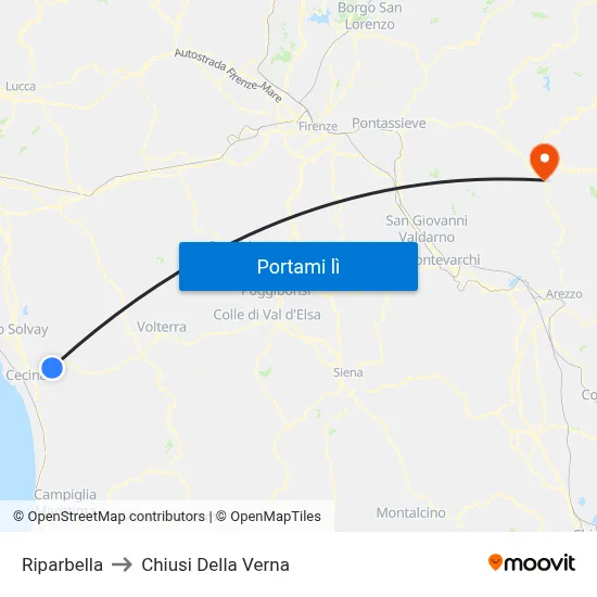 Riparbella to Chiusi Della Verna map