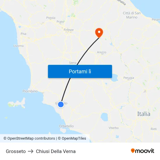 Grosseto to Chiusi Della Verna map