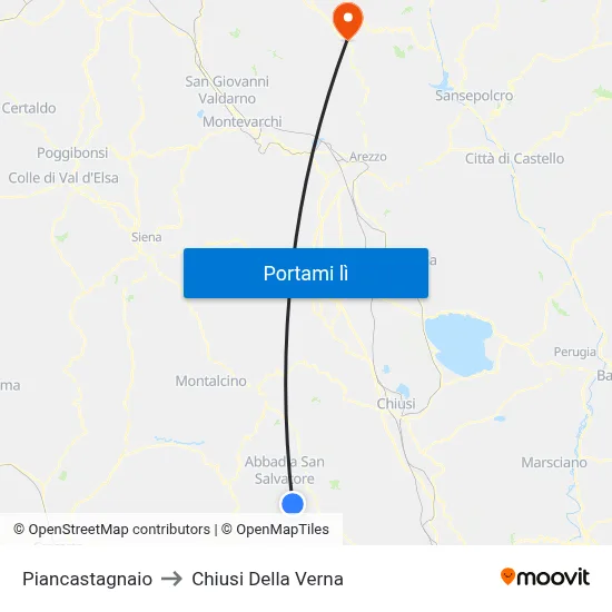 Piancastagnaio to Chiusi Della Verna map