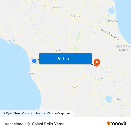 Vecchiano to Chiusi Della Verna map