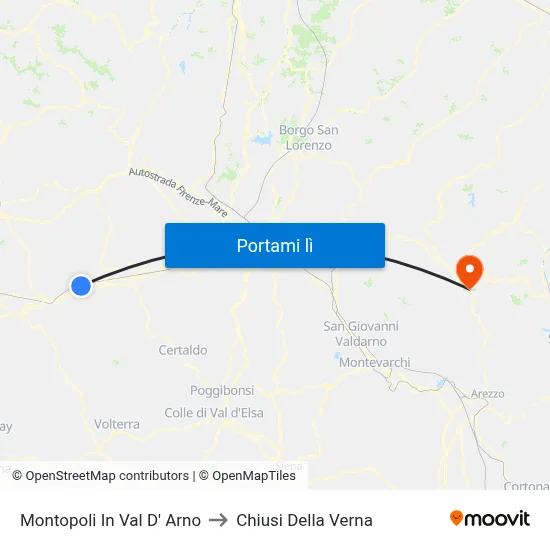 Montopoli In Val D' Arno to Chiusi Della Verna map