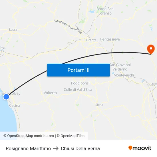 Rosignano Marittimo to Chiusi Della Verna map