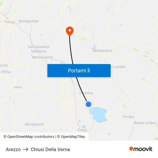Arezzo to Chiusi Della Verna map