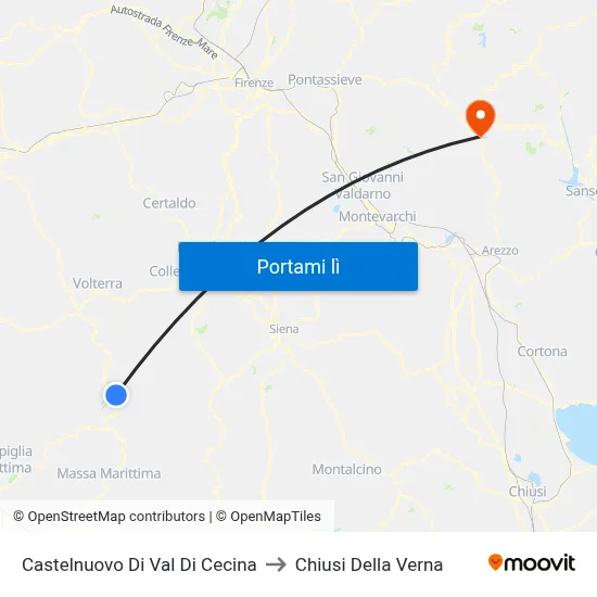 Castelnuovo Di Val Di Cecina to Chiusi Della Verna map