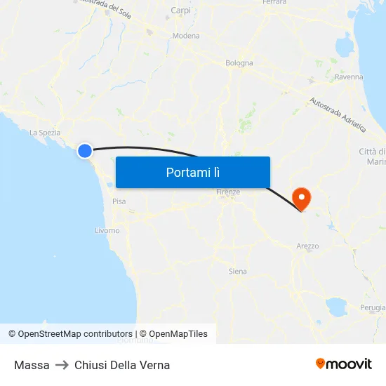 Massa to Chiusi Della Verna map