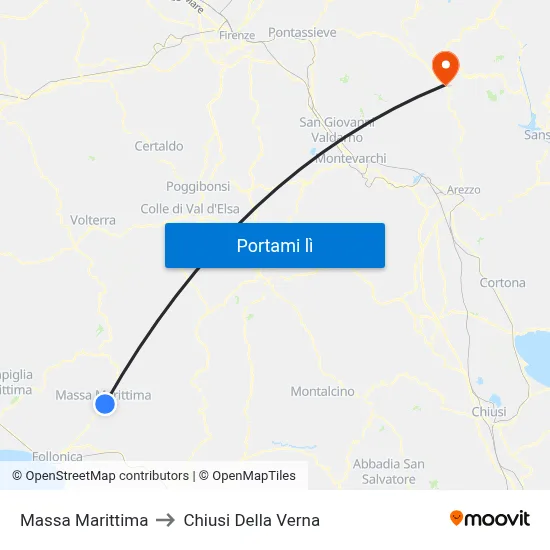 Massa Marittima to Chiusi Della Verna map