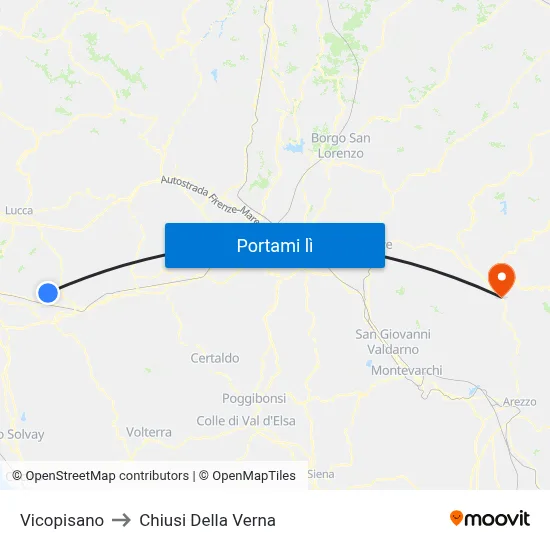 Vicopisano to Chiusi Della Verna map