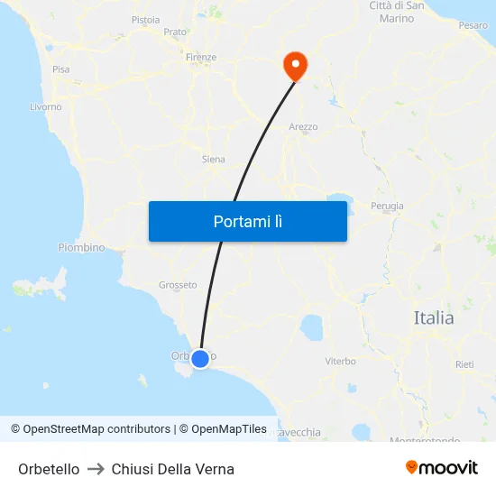 Orbetello to Chiusi Della Verna map