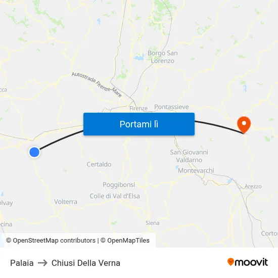 Palaia to Chiusi Della Verna map