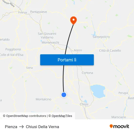 Pienza to Chiusi Della Verna map
