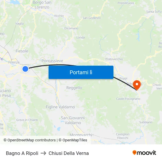 Bagno A Ripoli to Chiusi Della Verna map