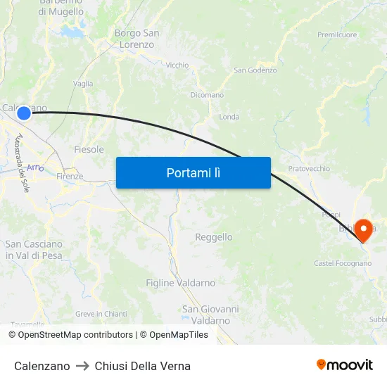 Calenzano to Chiusi Della Verna map